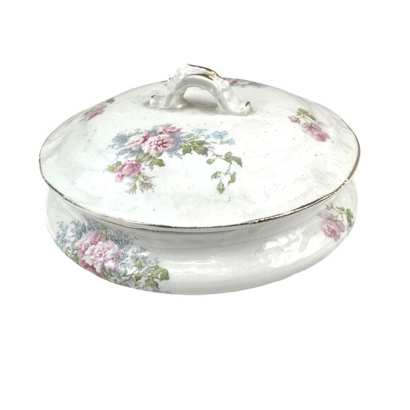 Dresden Semi-Porcelain Floral Lidded Tureen Dish With Gold Trim - Picture 1 of 7